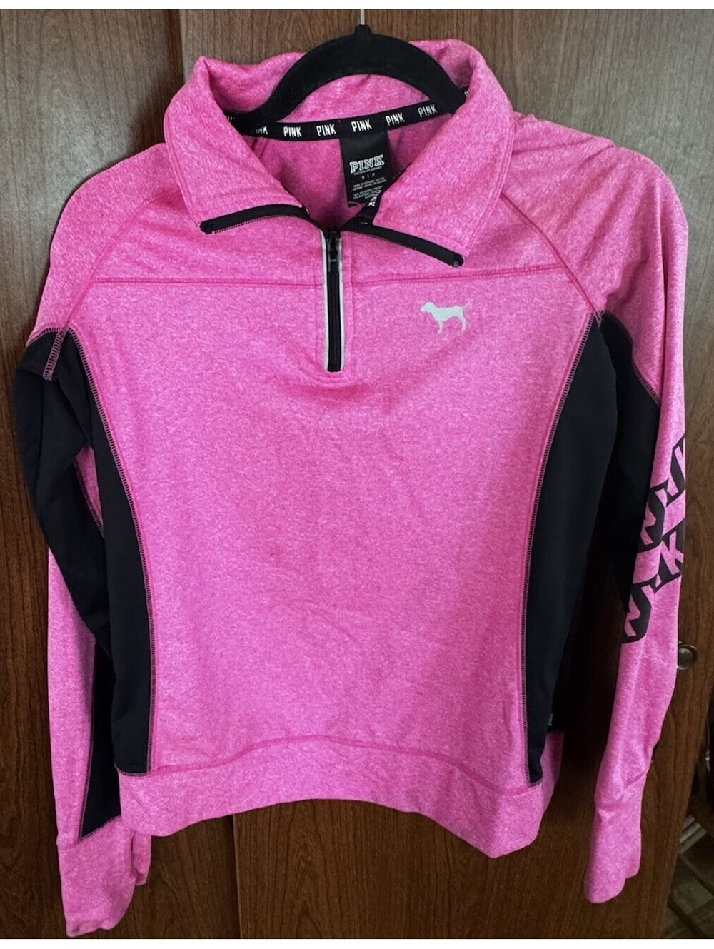 Victoria’s Secret PINK Womens S Hot Pink 1/4 Zip Pullover Thumbholes 2014